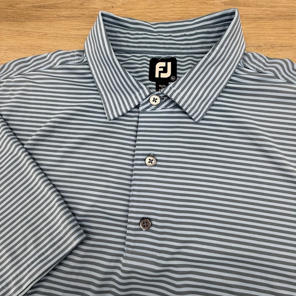 Footjoy Mens XL Blue Striped Golf Performance Polo Shirt Stretch